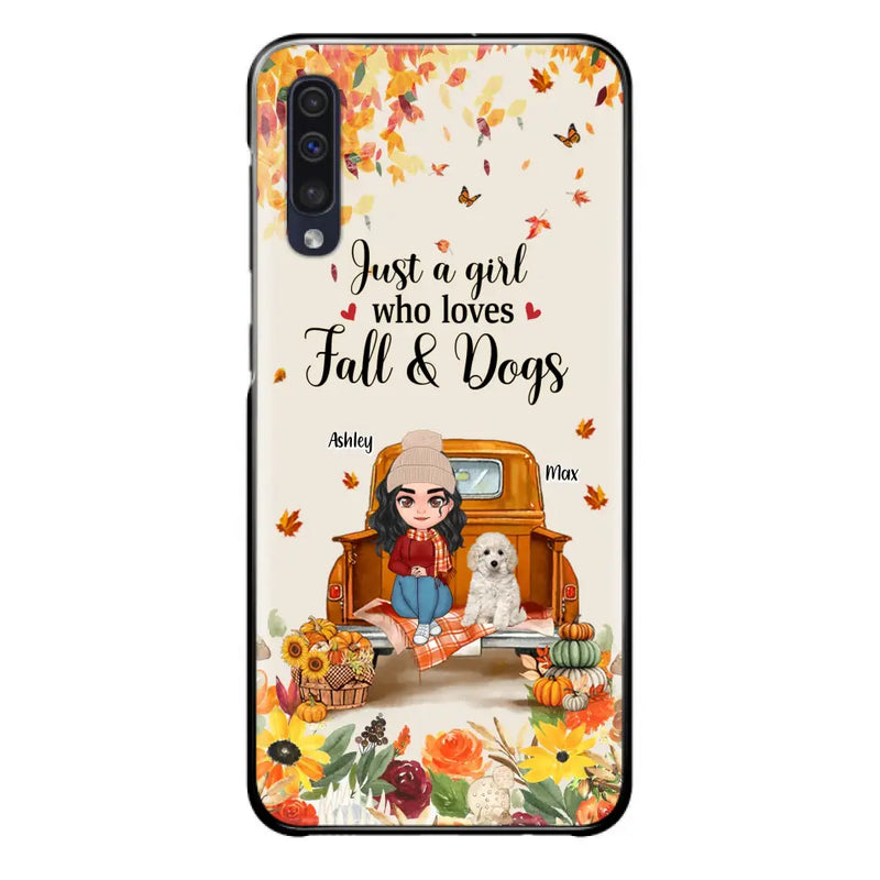 Personalized Dog Mom Autumn Phone Case - Gift Idea For Dog Owners - Up to 5 Dogs - Case For iPhone/Samsung - Just A Girl Who Loves Fall & Dogs