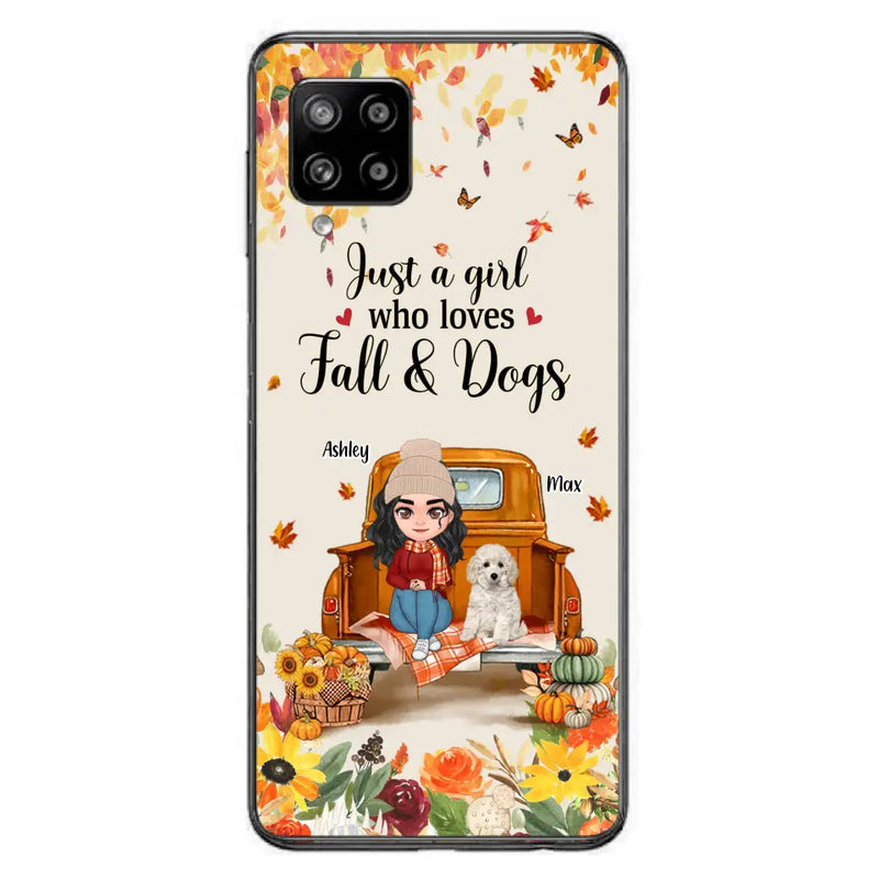 Personalized Dog Mom Autumn Phone Case - Gift Idea For Dog Owners - Up to 5 Dogs - Case For iPhone/Samsung - Just A Girl Who Loves Fall & Dogs