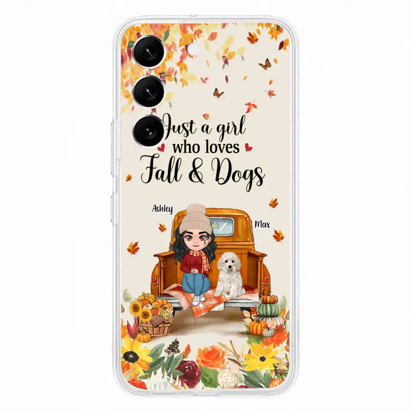 Personalized Dog Mom Autumn Phone Case - Gift Idea For Dog Owners - Up to 5 Dogs - Case For iPhone/Samsung - Just A Girl Who Loves Fall & Dogs