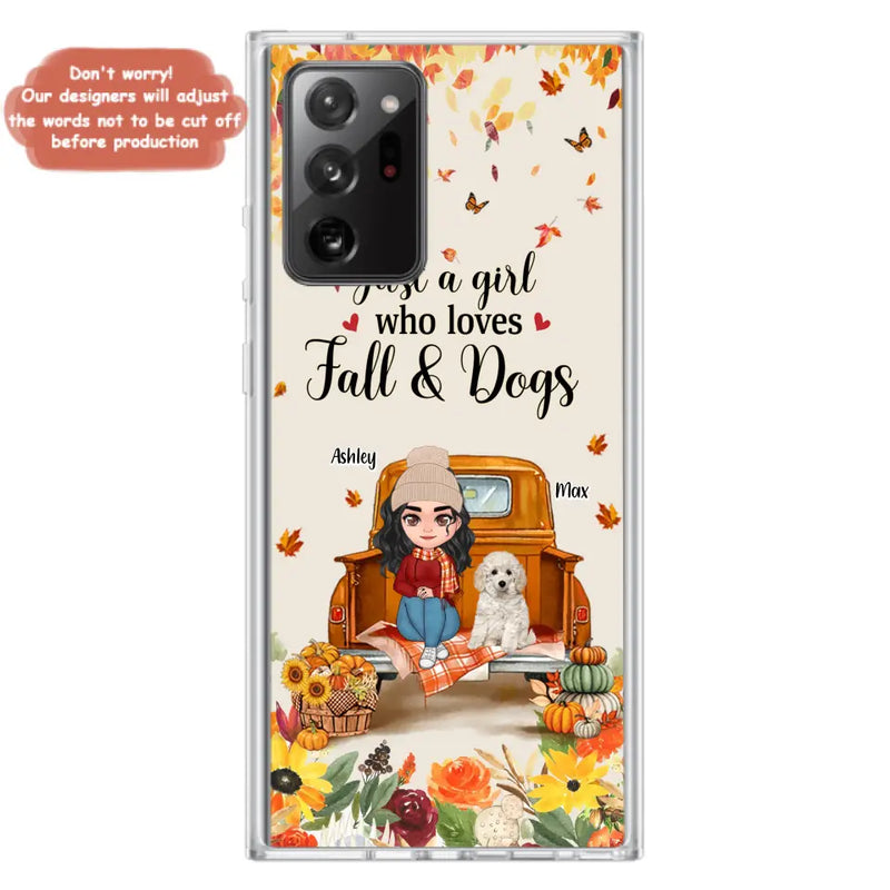 Personalized Dog Mom Autumn Phone Case - Gift Idea For Dog Owners - Up to 5 Dogs - Case For iPhone/Samsung - Just A Girl Who Loves Fall & Dogs