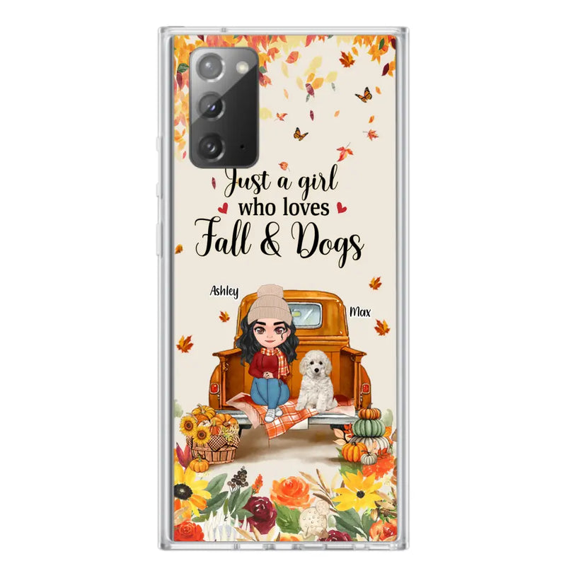 Personalized Dog Mom Autumn Phone Case - Gift Idea For Dog Owners - Up to 5 Dogs - Case For iPhone/Samsung - Just A Girl Who Loves Fall & Dogs