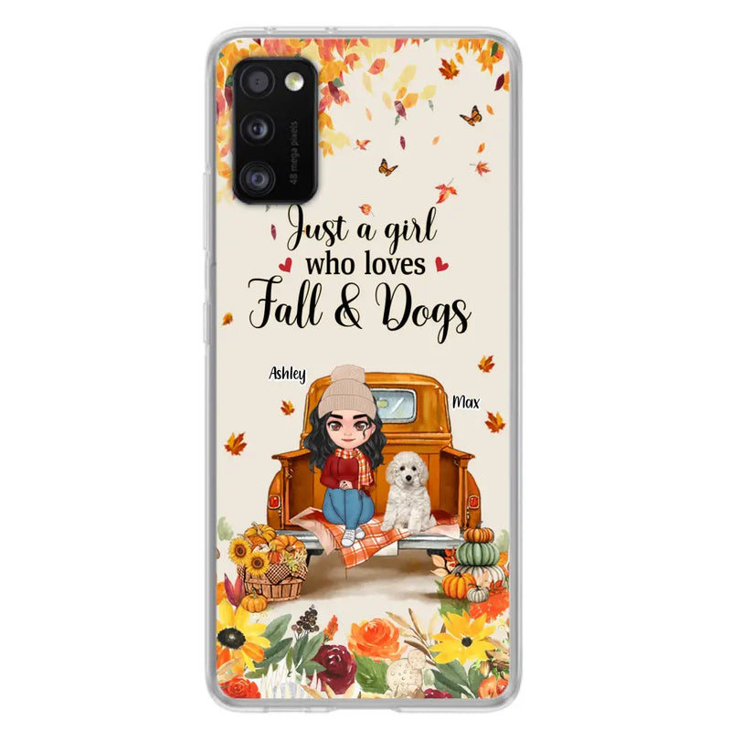 Personalized Dog Mom Autumn Phone Case - Gift Idea For Dog Owners - Up to 5 Dogs - Case For iPhone/Samsung - Just A Girl Who Loves Fall & Dogs