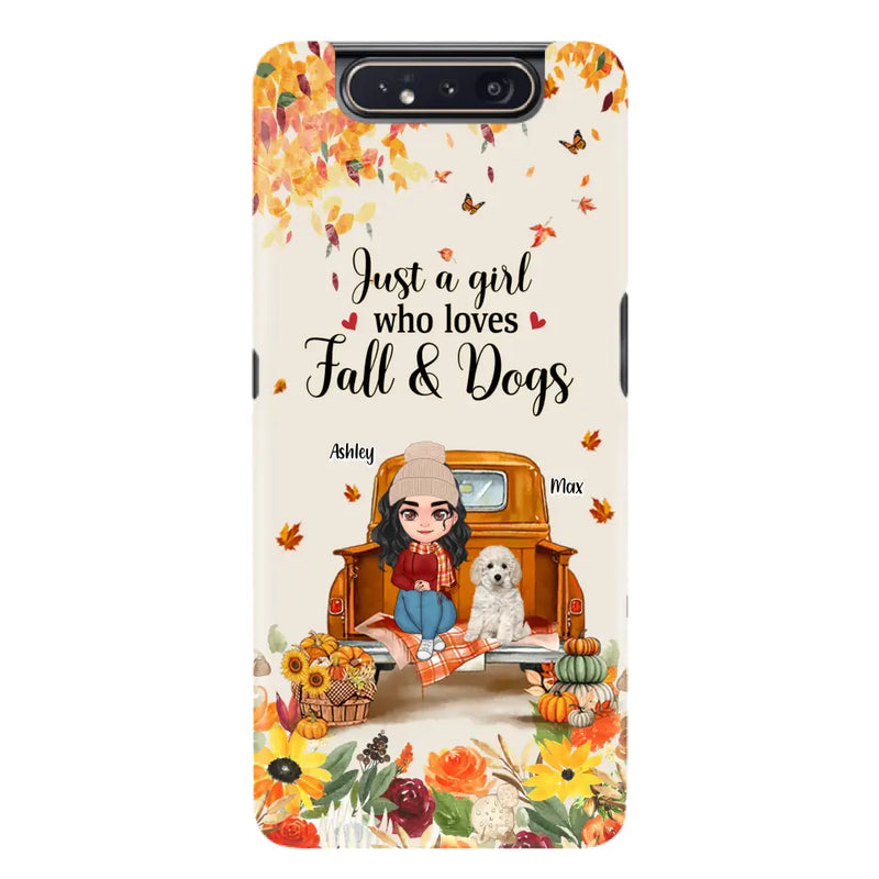 Personalized Dog Mom Autumn Phone Case - Gift Idea For Dog Owners - Up to 5 Dogs - Case For iPhone/Samsung - Just A Girl Who Loves Fall & Dogs