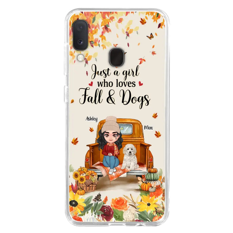 Personalized Dog Mom Autumn Phone Case - Gift Idea For Dog Owners - Up to 5 Dogs - Case For iPhone/Samsung - Just A Girl Who Loves Fall & Dogs