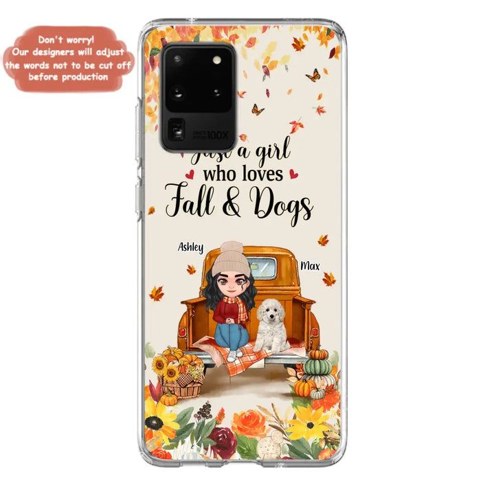 Custom Personalized Dog Mom Autumn Phone Case - Gift Idea For Dog Owners - Upto 5 Dogs -  Case For iPhone/Samsung - Just A Girl Who Loves Fall & Dogs