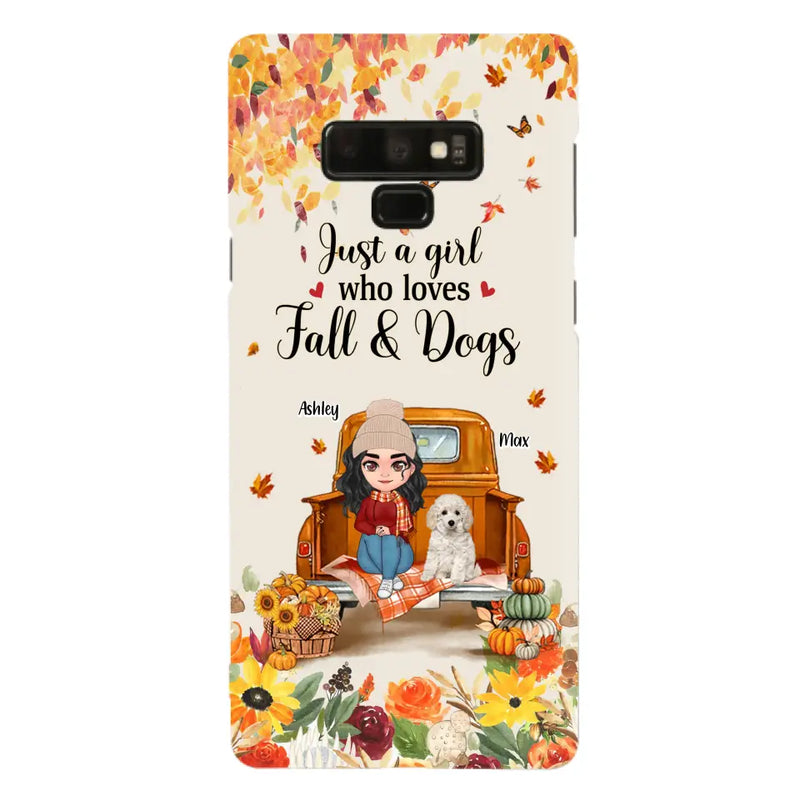 Personalized Dog Mom Autumn Phone Case - Gift Idea For Dog Owners - Up to 5 Dogs - Case For iPhone/Samsung - Just A Girl Who Loves Fall & Dogs