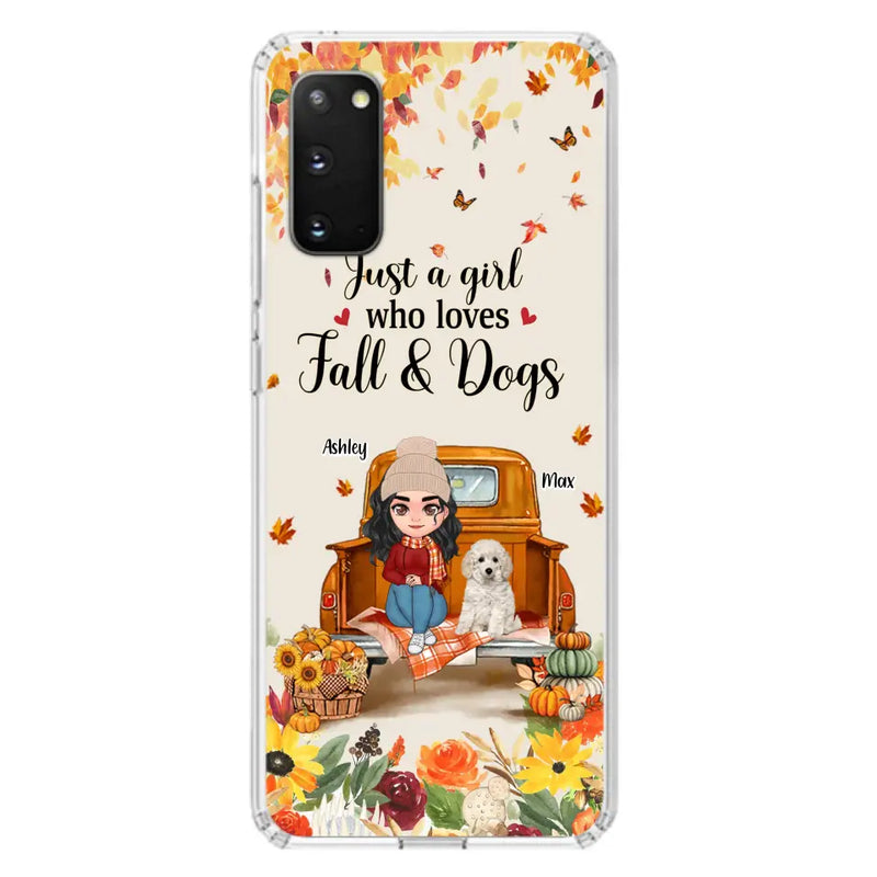 Personalized Dog Mom Autumn Phone Case - Gift Idea For Dog Owners - Up to 5 Dogs - Case For iPhone/Samsung - Just A Girl Who Loves Fall & Dogs