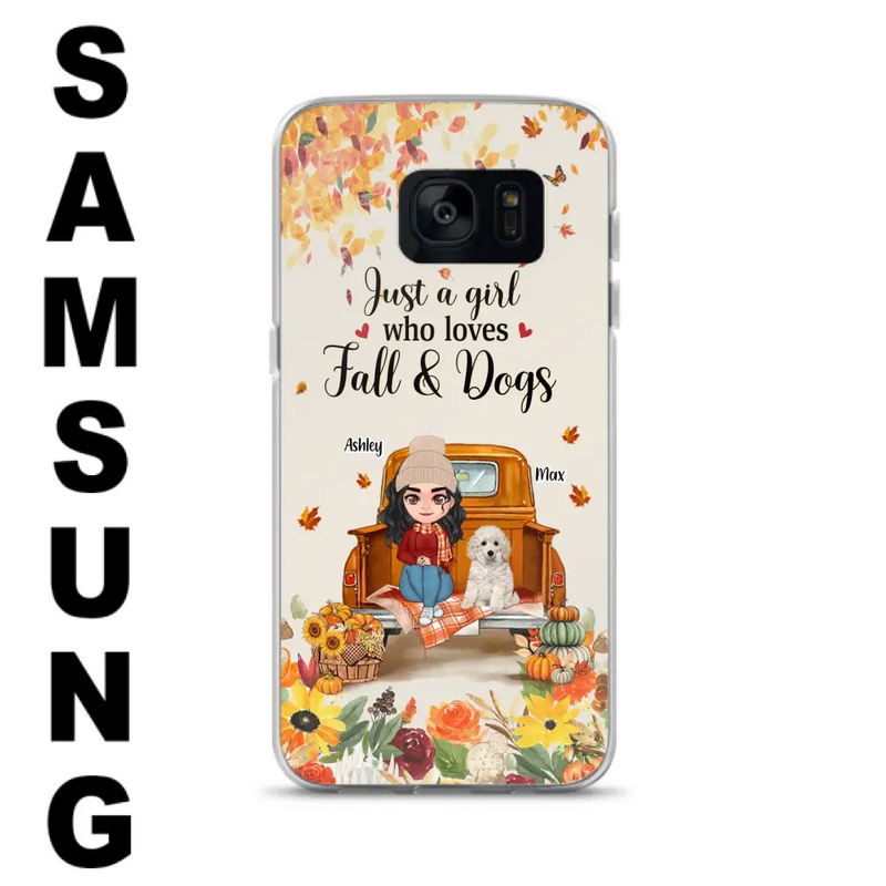 Personalized Dog Mom Autumn Phone Case - Gift Idea For Dog Owners - Up to 5 Dogs - Case For iPhone/Samsung - Just A Girl Who Loves Fall & Dogs