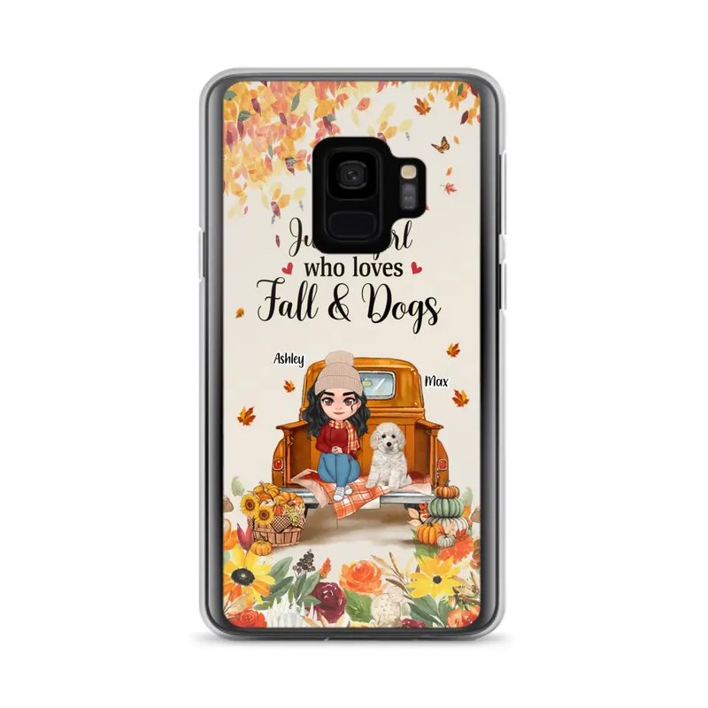 Personalized Dog Mom Autumn Phone Case - Gift Idea For Dog Owners - Up to 5 Dogs - Case For iPhone/Samsung - Just A Girl Who Loves Fall & Dogs