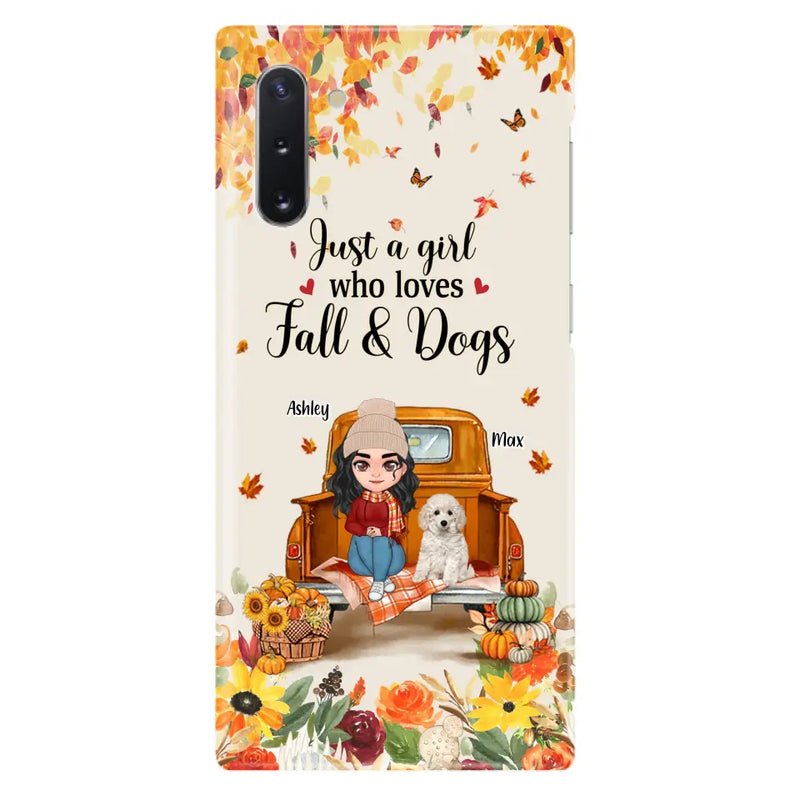 Personalized Dog Mom Autumn Phone Case - Gift Idea For Dog Owners - Up to 5 Dogs - Case For iPhone/Samsung - Just A Girl Who Loves Fall & Dogs