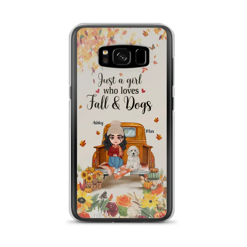 Personalized Dog Mom Autumn Phone Case - Gift Idea For Dog Owners - Up to 5 Dogs - Case For iPhone/Samsung - Just A Girl Who Loves Fall & Dogs