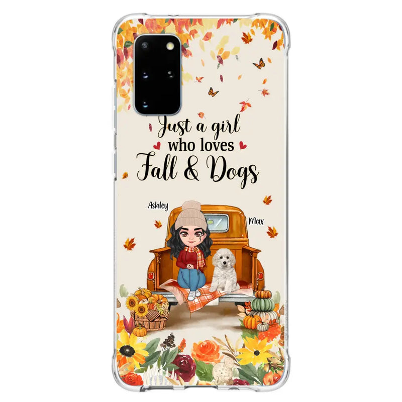 Personalized Dog Mom Autumn Phone Case - Gift Idea For Dog Owners - Up to 5 Dogs - Case For iPhone/Samsung - Just A Girl Who Loves Fall & Dogs