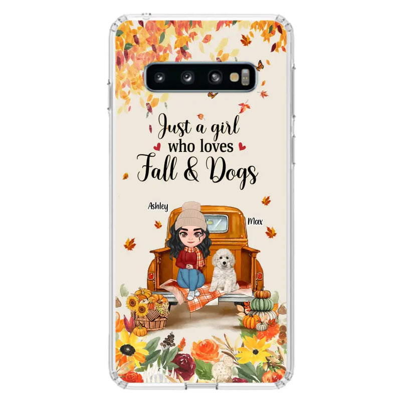Personalized Dog Mom Autumn Phone Case - Gift Idea For Dog Owners - Up to 5 Dogs - Case For iPhone/Samsung - Just A Girl Who Loves Fall & Dogs