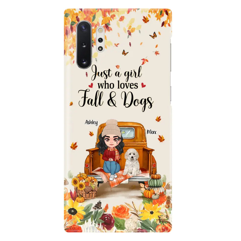 Personalized Dog Mom Autumn Phone Case - Gift Idea For Dog Owners - Up to 5 Dogs - Case For iPhone/Samsung - Just A Girl Who Loves Fall & Dogs