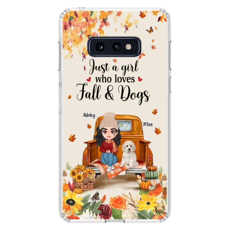 Personalized Dog Mom Autumn Phone Case - Gift Idea For Dog Owners - Up to 5 Dogs - Case For iPhone/Samsung - Just A Girl Who Loves Fall & Dogs