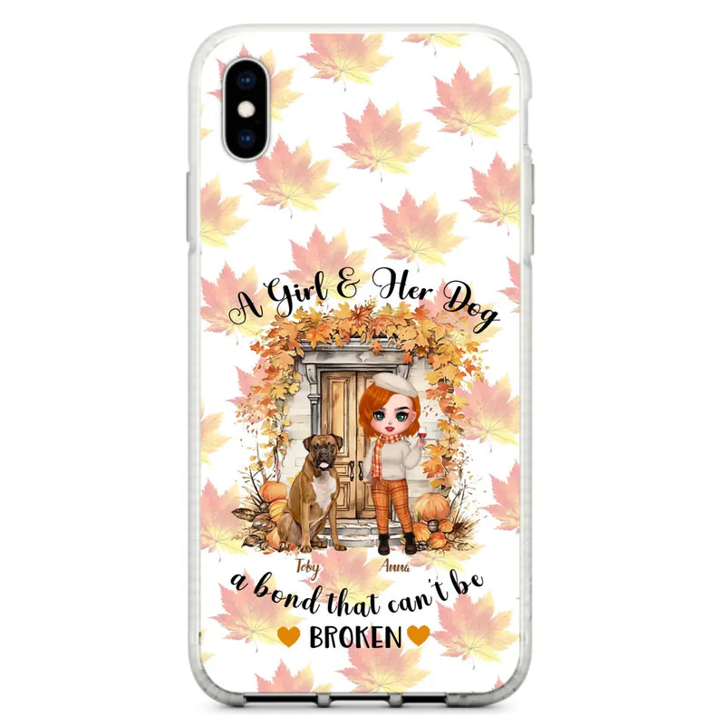 Personalized Fall And Dogs Phone Case - Gift Idea for Dog Lovers - Up to 6 Dogs - A Girl & Her Dogs A Bond That Can't Be Broken - Case For iPhone And Samsung