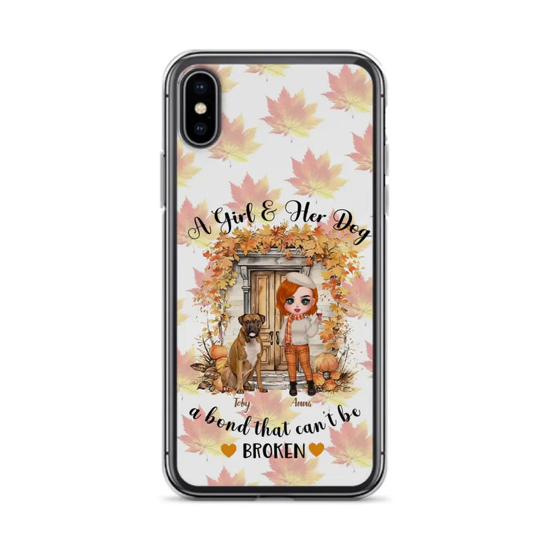 Personalized Fall And Dogs Phone Case - Gift Idea for Dog Lovers - Up to 6 Dogs - A Girl & Her Dogs A Bond That Can't Be Broken - Case For iPhone And Samsung