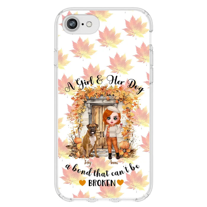 Custom Personalized Fall And Dogs Phone Case - Gift Idea for Dog Lovers - Upto 6 Dogs - A Girl & Her Dogs A Bond That Can't Be Broken - Case For iPhone And Samsung