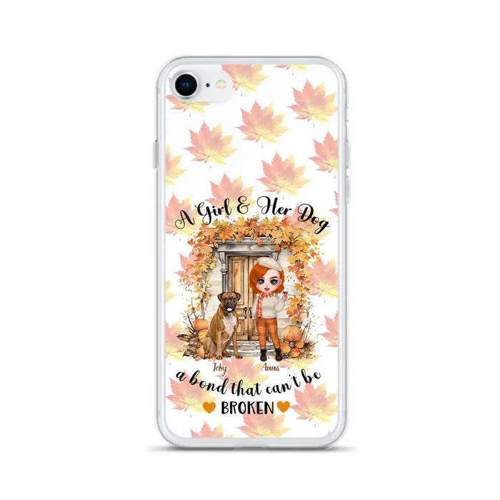 Custom Personalized Fall And Dogs Phone Case - Gift Idea for Dog Lovers - Upto 6 Dogs - A Girl & Her Dogs A Bond That Can't Be Broken - Case For iPhone And Samsung