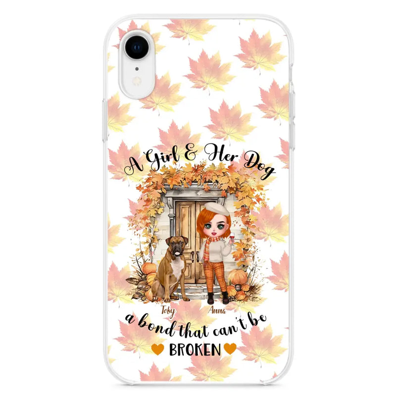 Personalized Fall And Dogs Phone Case - Gift Idea for Dog Lovers - Up to 6 Dogs - A Girl & Her Dogs A Bond That Can't Be Broken - Case For iPhone And Samsung