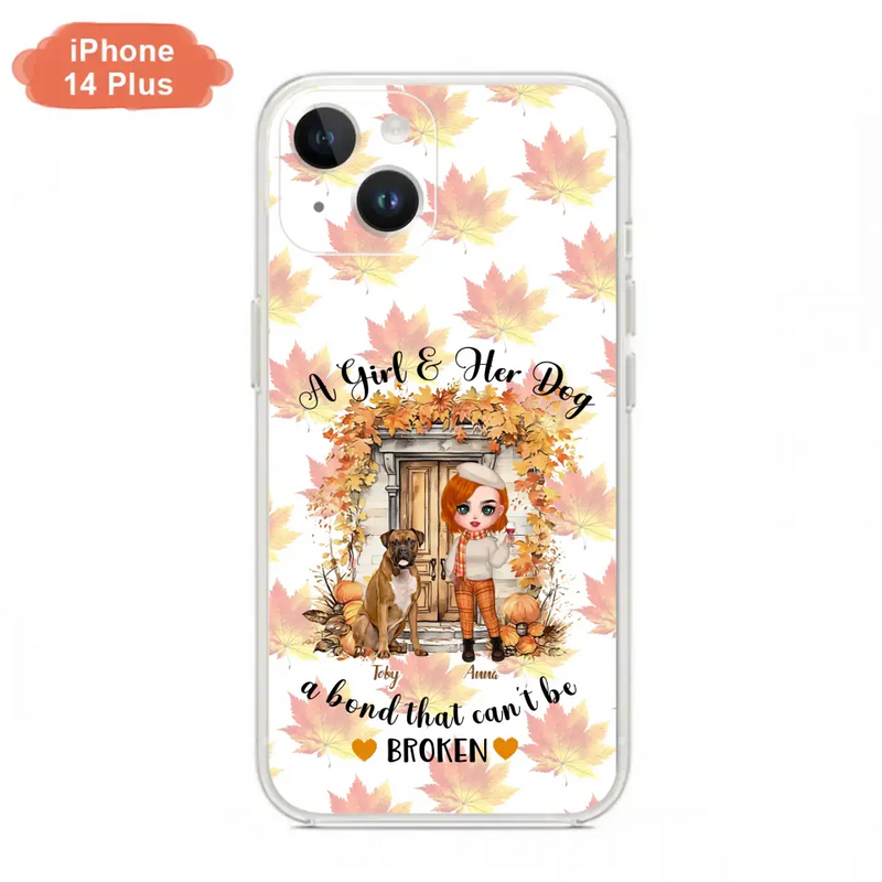 Personalized Fall And Dogs Phone Case - Gift Idea for Dog Lovers - Up to 6 Dogs - A Girl & Her Dogs A Bond That Can't Be Broken - Case For iPhone And Samsung