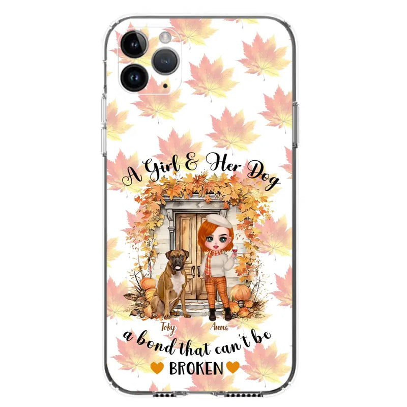 Personalized Fall And Dogs Phone Case - Gift Idea for Dog Lovers - Up to 6 Dogs - A Girl & Her Dogs A Bond That Can't Be Broken - Case For iPhone And Samsung
