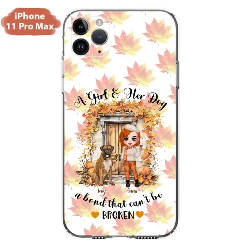 Personalized Fall And Dogs Phone Case - Gift Idea for Dog Lovers - Up to 6 Dogs - A Girl & Her Dogs A Bond That Can't Be Broken - Case For iPhone And Samsung
