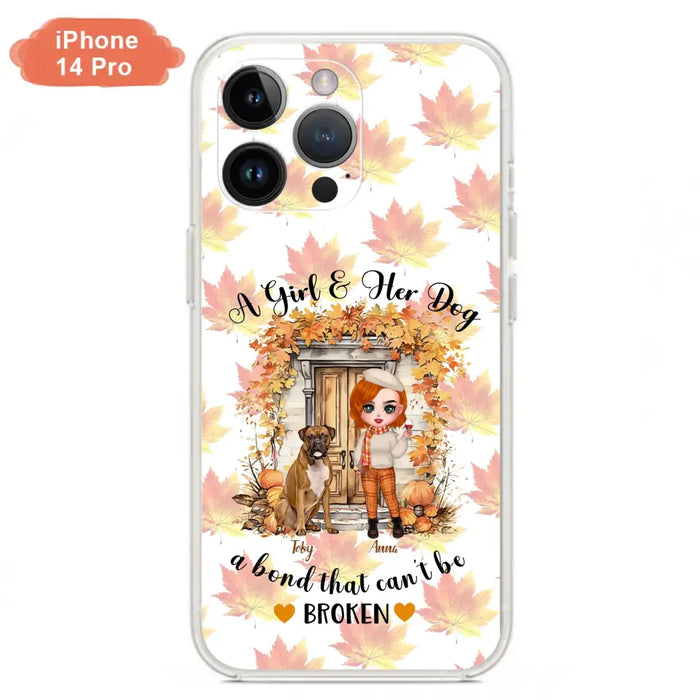 Custom Personalized Fall And Dogs Phone Case - Gift Idea for Dog Lovers - Upto 6 Dogs - A Girl & Her Dogs A Bond That Can't Be Broken - Case For iPhone And Samsung