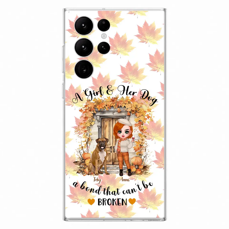 Personalized Fall And Dogs Phone Case - Gift Idea for Dog Lovers - Up to 6 Dogs - A Girl & Her Dogs A Bond That Can't Be Broken - Case For iPhone And Samsung