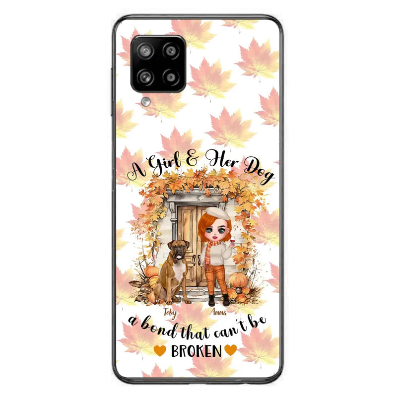 Personalized Fall And Dogs Phone Case - Gift Idea for Dog Lovers - Up to 6 Dogs - A Girl & Her Dogs A Bond That Can't Be Broken - Case For iPhone And Samsung