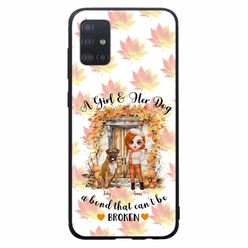 Personalized Fall And Dogs Phone Case - Gift Idea for Dog Lovers - Up to 6 Dogs - A Girl & Her Dogs A Bond That Can't Be Broken - Case For iPhone And Samsung