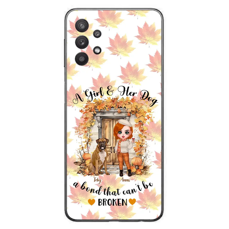 Personalized Fall And Dogs Phone Case - Gift Idea for Dog Lovers - Up to 6 Dogs - A Girl & Her Dogs A Bond That Can't Be Broken - Case For iPhone And Samsung