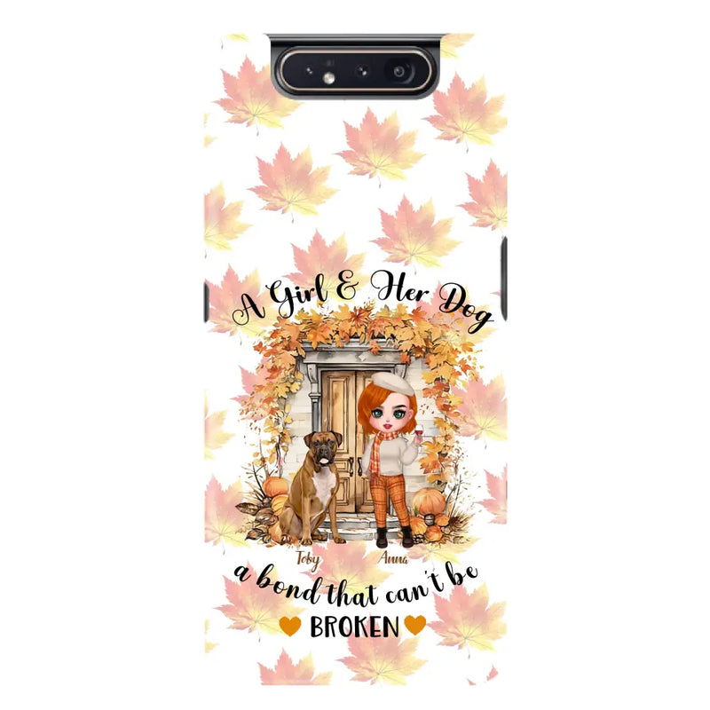 Personalized Fall And Dogs Phone Case - Gift Idea for Dog Lovers - Up to 6 Dogs - A Girl & Her Dogs A Bond That Can't Be Broken - Case For iPhone And Samsung