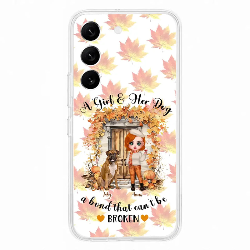 Personalized Fall And Dogs Phone Case - Gift Idea for Dog Lovers - Up to 6 Dogs - A Girl & Her Dogs A Bond That Can't Be Broken - Case For iPhone And Samsung