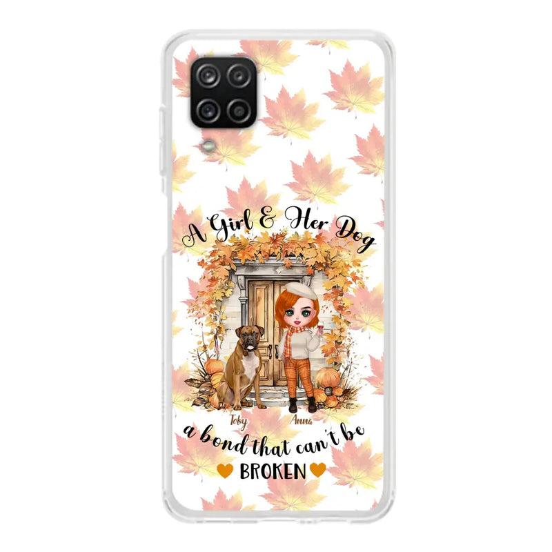 Personalized Fall And Dogs Phone Case - Gift Idea for Dog Lovers - Up to 6 Dogs - A Girl & Her Dogs A Bond That Can't Be Broken - Case For iPhone And Samsung