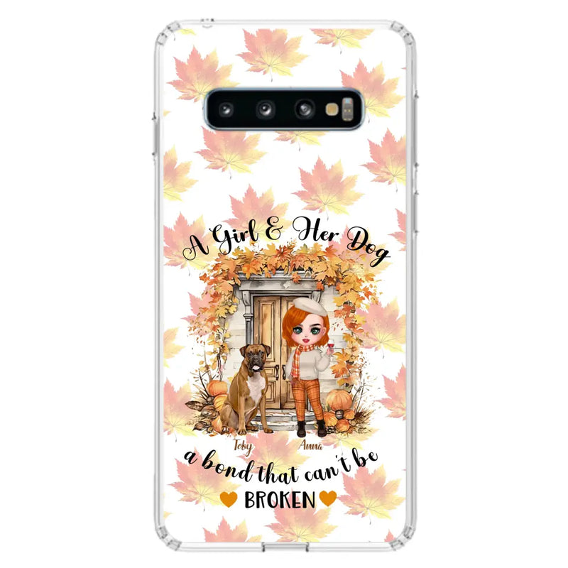 Personalized Fall And Dogs Phone Case - Gift Idea for Dog Lovers - Up to 6 Dogs - A Girl & Her Dogs A Bond That Can't Be Broken - Case For iPhone And Samsung