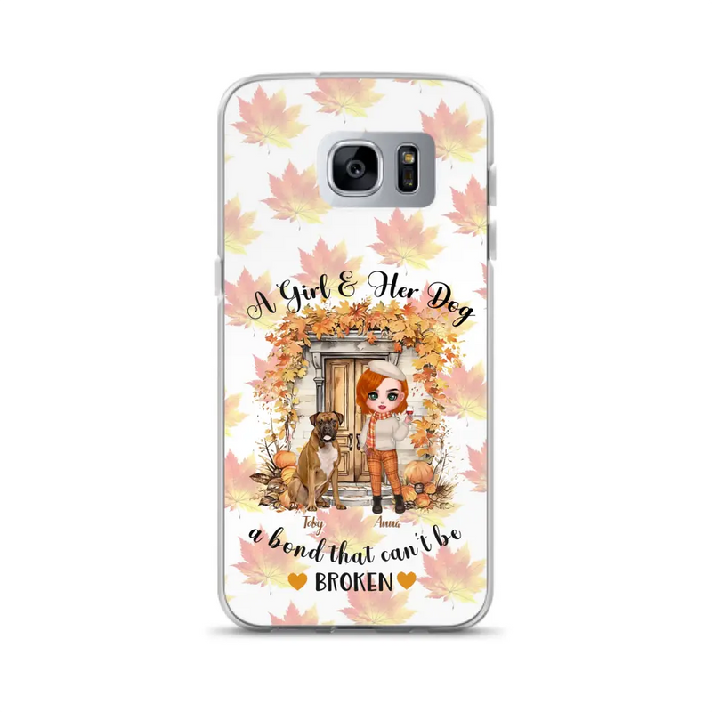Personalized Fall And Dogs Phone Case - Gift Idea for Dog Lovers - Up to 6 Dogs - A Girl & Her Dogs A Bond That Can't Be Broken - Case For iPhone And Samsung