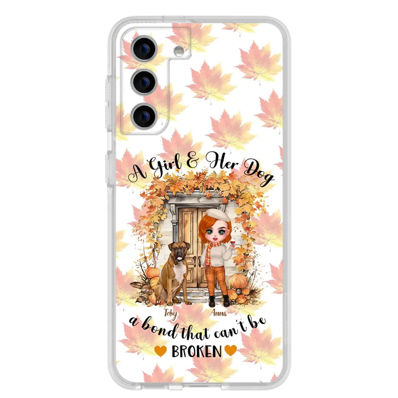 Personalized Fall And Dogs Phone Case - Gift Idea for Dog Lovers - Up to 6 Dogs - A Girl & Her Dogs A Bond That Can't Be Broken - Case For iPhone And Samsung