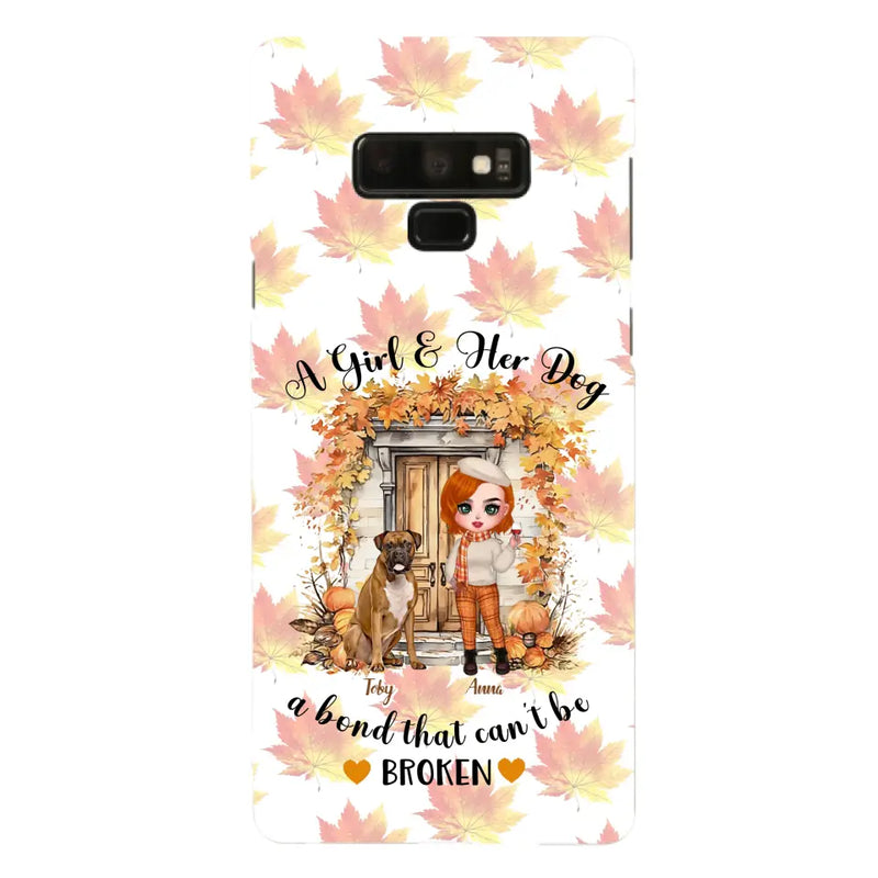 Personalized Fall And Dogs Phone Case - Gift Idea for Dog Lovers - Up to 6 Dogs - A Girl & Her Dogs A Bond That Can't Be Broken - Case For iPhone And Samsung