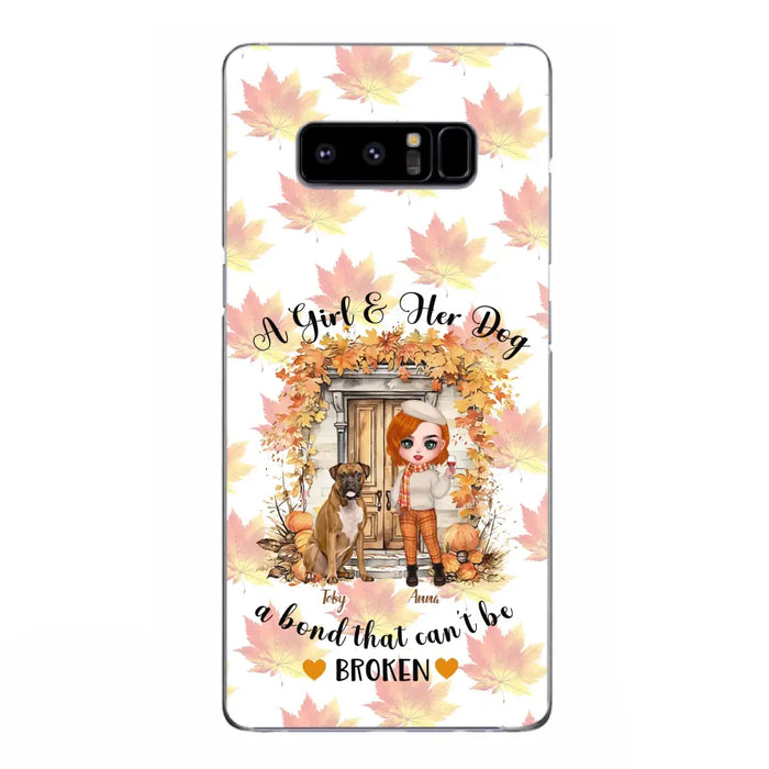 Custom Personalized Fall And Dogs Phone Case - Gift Idea for Dog Lovers - Upto 6 Dogs - A Girl & Her Dogs A Bond That Can't Be Broken - Case For iPhone And Samsung