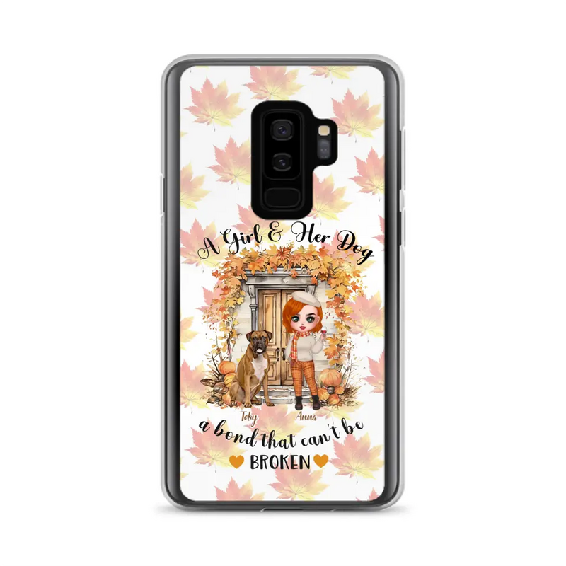 Personalized Fall And Dogs Phone Case - Gift Idea for Dog Lovers - Up to 6 Dogs - A Girl & Her Dogs A Bond That Can't Be Broken - Case For iPhone And Samsung
