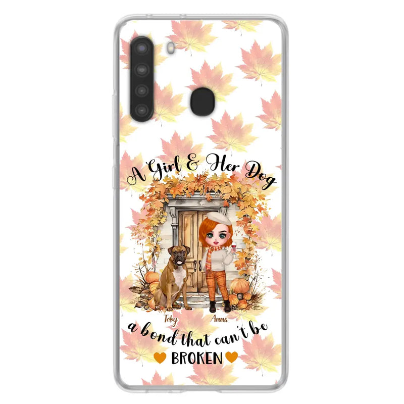 Personalized Fall And Dogs Phone Case - Gift Idea for Dog Lovers - Up to 6 Dogs - A Girl & Her Dogs A Bond That Can't Be Broken - Case For iPhone And Samsung