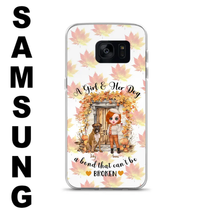 Custom Personalized Fall And Dogs Phone Case - Gift Idea for Dog Lovers - Upto 6 Dogs - A Girl & Her Dogs A Bond That Can't Be Broken - Case For iPhone And Samsung