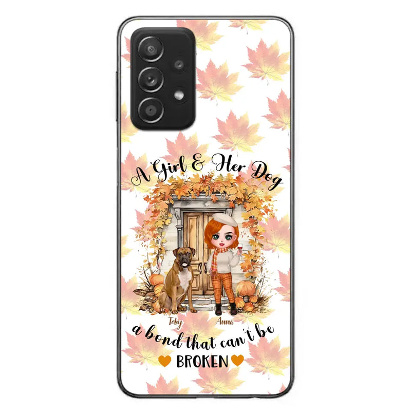 Personalized Fall And Dogs Phone Case - Gift Idea for Dog Lovers - Up to 6 Dogs - A Girl & Her Dogs A Bond That Can't Be Broken - Case For iPhone And Samsung