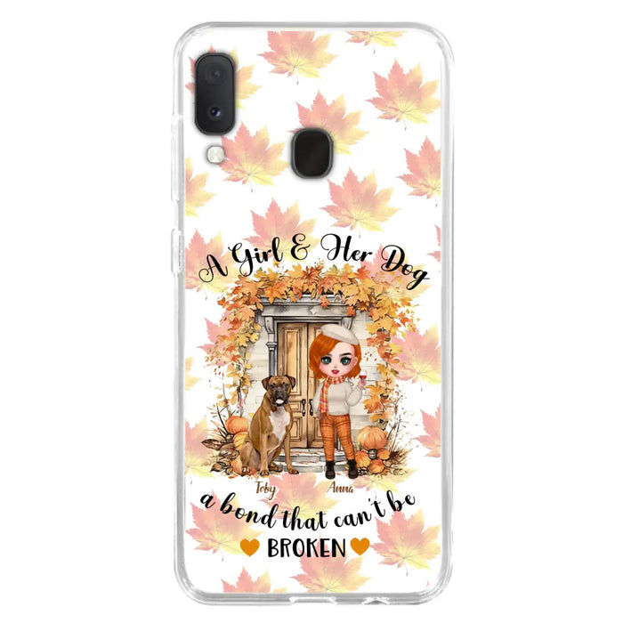 Custom Personalized Fall And Dogs Phone Case - Gift Idea for Dog Lovers - Upto 6 Dogs - A Girl & Her Dogs A Bond That Can't Be Broken - Case For iPhone And Samsung