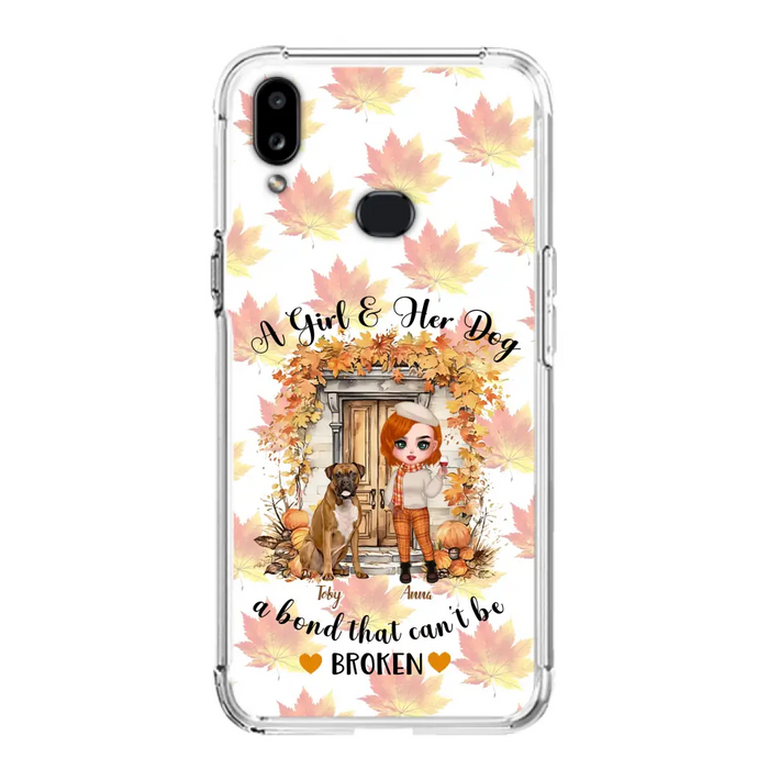 Custom Personalized Fall And Dogs Phone Case - Gift Idea for Dog Lovers - Upto 6 Dogs - A Girl & Her Dogs A Bond That Can't Be Broken - Case For iPhone And Samsung