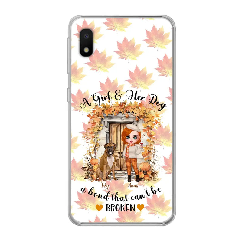 Personalized Fall And Dogs Phone Case - Gift Idea for Dog Lovers - Up to 6 Dogs - A Girl & Her Dogs A Bond That Can't Be Broken - Case For iPhone And Samsung