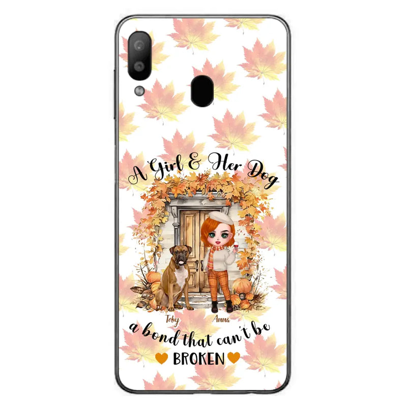 Personalized Fall And Dogs Phone Case - Gift Idea for Dog Lovers - Up to 6 Dogs - A Girl & Her Dogs A Bond That Can't Be Broken - Case For iPhone And Samsung
