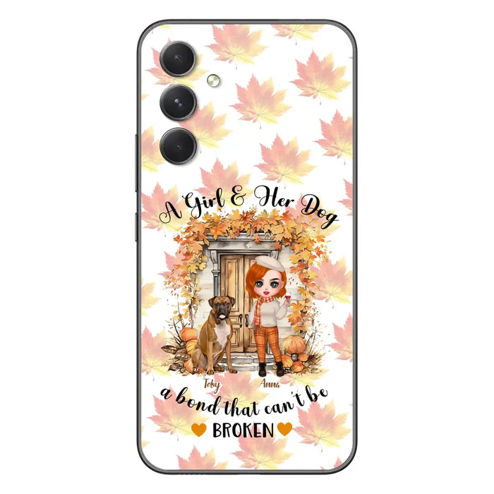 Custom Personalized Fall And Dogs Phone Case - Gift Idea for Dog Lovers - Upto 6 Dogs - A Girl & Her Dogs A Bond That Can't Be Broken - Case For iPhone And Samsung