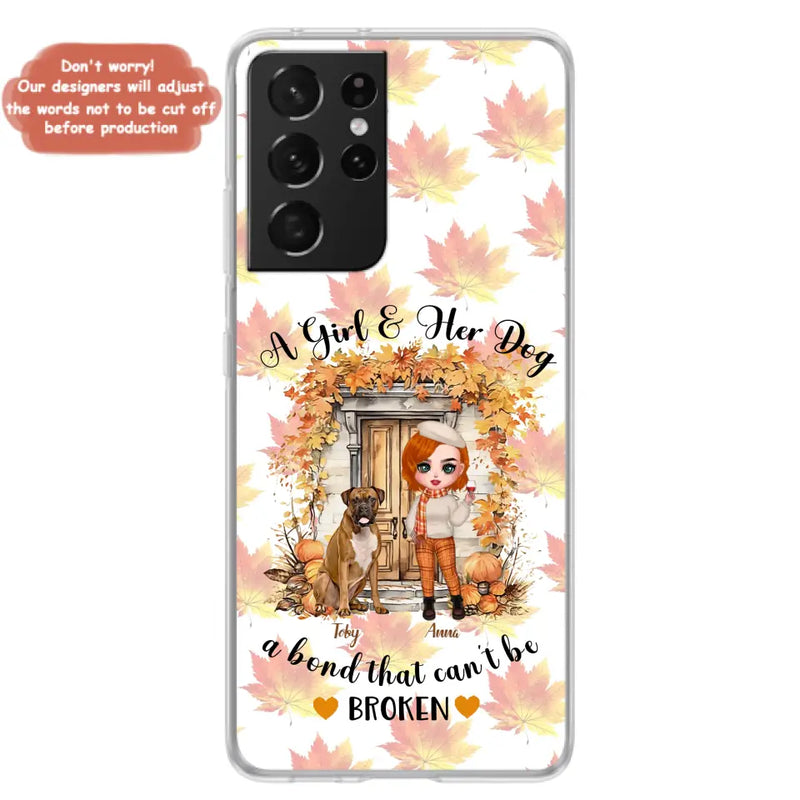 Personalized Fall And Dogs Phone Case - Gift Idea for Dog Lovers - Up to 6 Dogs - A Girl & Her Dogs A Bond That Can't Be Broken - Case For iPhone And Samsung